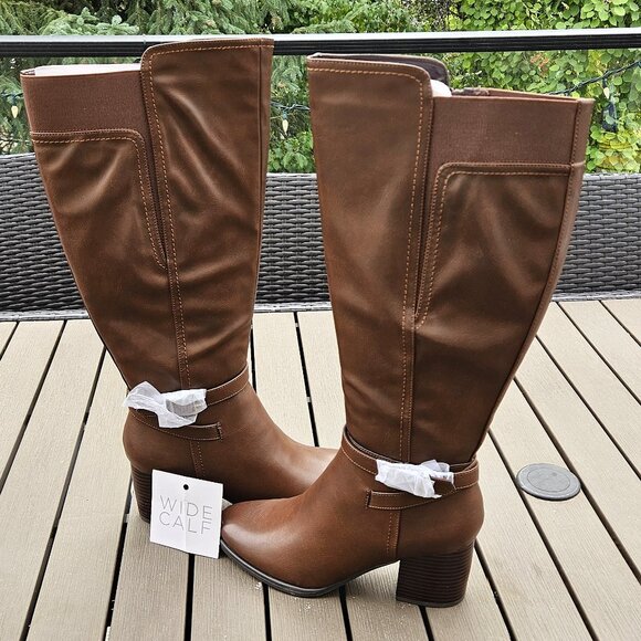 NWT!! - SOUL Uptown Wide Calf Knee High Boot in dark brown faux leather (9W) - Picture 9 of 11